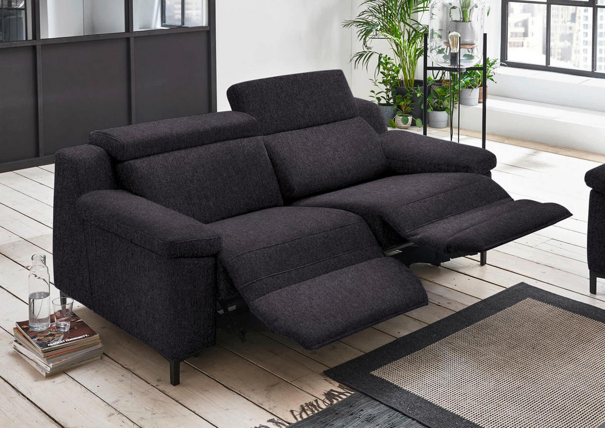 2,5-SITZER in Chenille Anthrazit  - Anthrazit/Schwarz, Design, Textil/Metall (188/84-104/104cm) - Valdera
