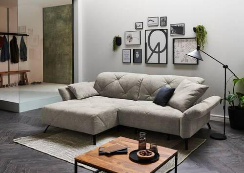 ECKSOFA Hellgrau Webstoff  - Hellgrau/Schwarz, Design, Textil/Metall (173/244cm) - Moderano