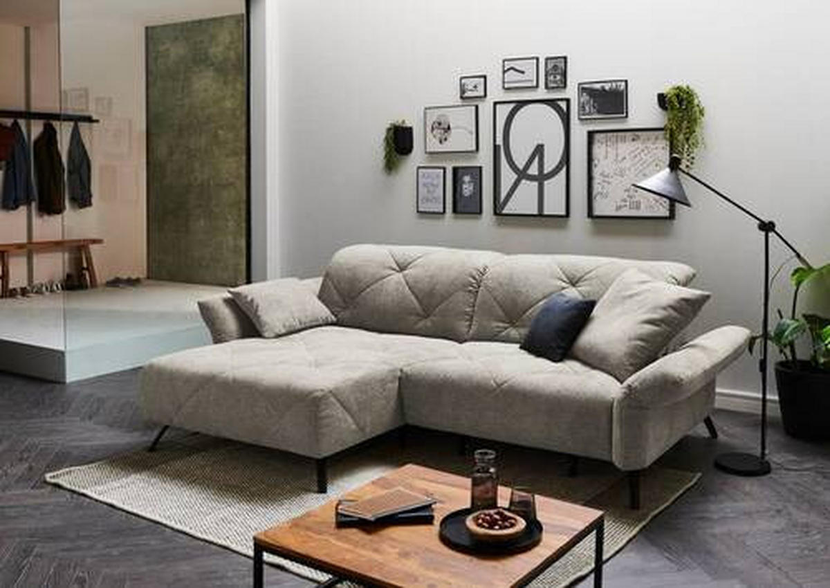 ECKSOFA in Webstoff Hellgrau  - Hellgrau/Schwarz, Design, Textil/Metall (173/244cm) - Moderano