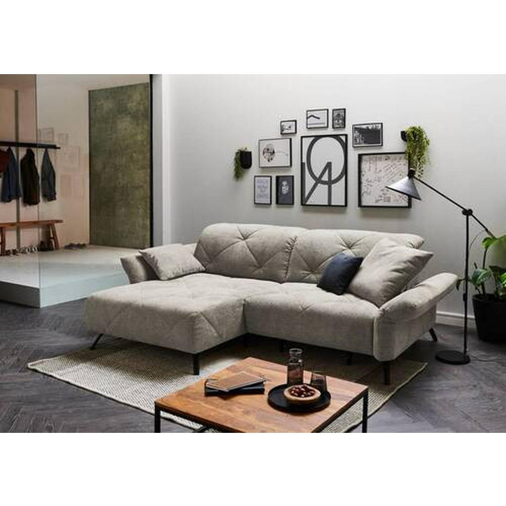 Thumbnail - Moderano Ecksofa, Hellgrau, Textil, 2-Sitzer, Ottomane links, L-Form, 244x173 cm, Lederauswahl, Stoffauswahl, Rücken ech...