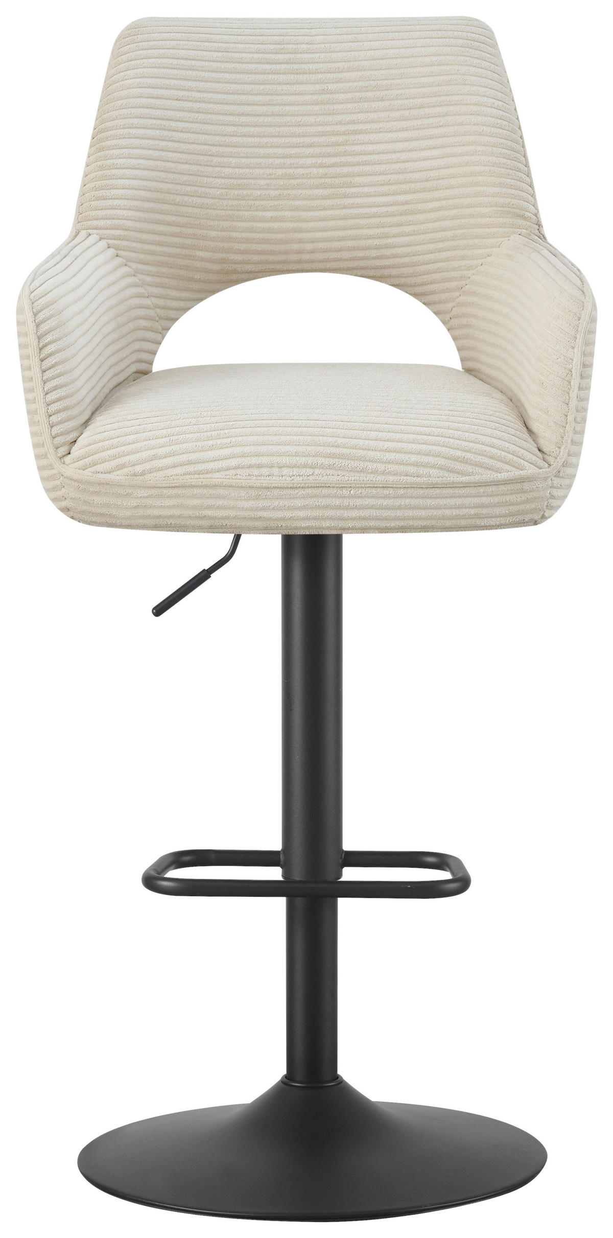 BARHOCKER Cord Schwarz, Beige Eisen Sitzfläche 360° drehbar, inklusive Armlehnen  - Beige/Schwarz, Design, Textil/Metall (56/102-123/58cm) - Hom`in