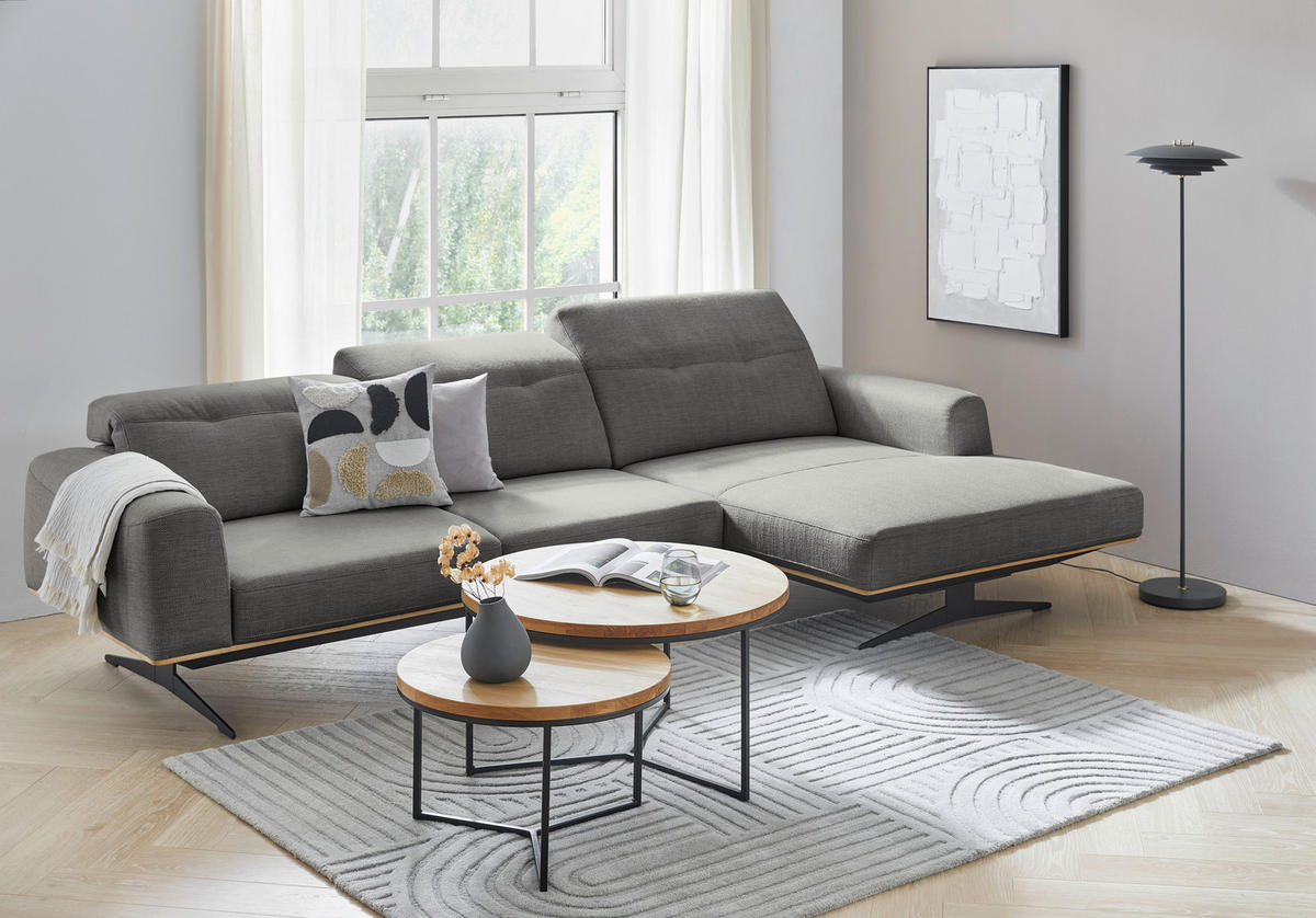 ECKSOFA in Struktur Dunkelgrau  - Eichefarben/Dunkelgrau, Design, Holz/Textil (163/305cm) - Novel