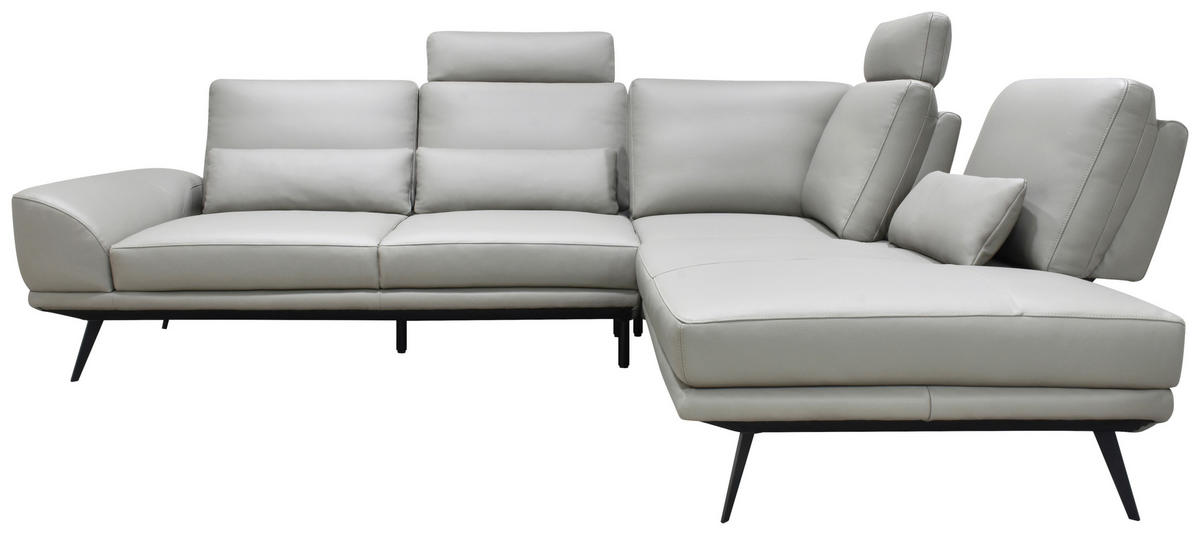 ECKSOFA Taupe Echtleder Zierkissen, Rücken echt, Kopfteilverstellung, Sitztiefenverstellung, Kopfstütze  - Taupe/Schwarz, Design, Leder/Metall (276/225cm) - Celina Home