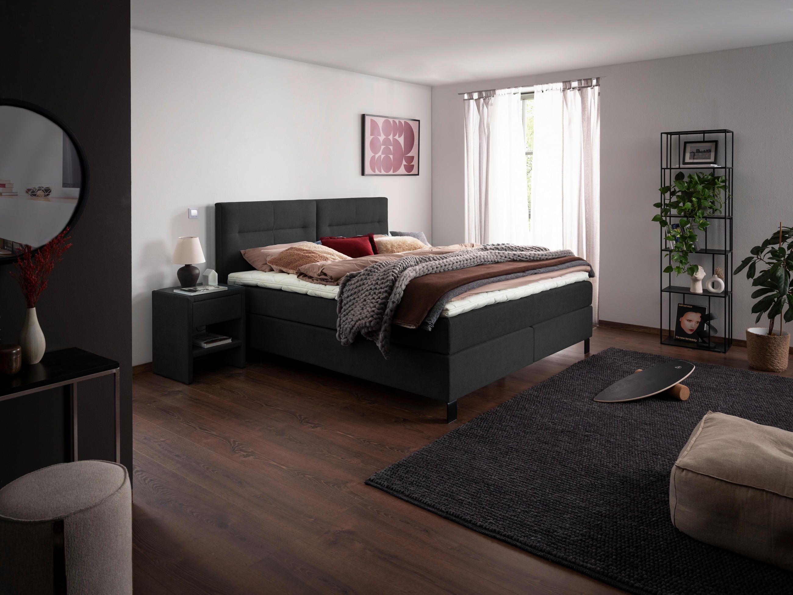 BOXSPRINGBETT 200/220 cm  in Anthrazit  - Anthrazit/Schwarz, Konventionell, Textil/Metall (200/220cm) - Esposa