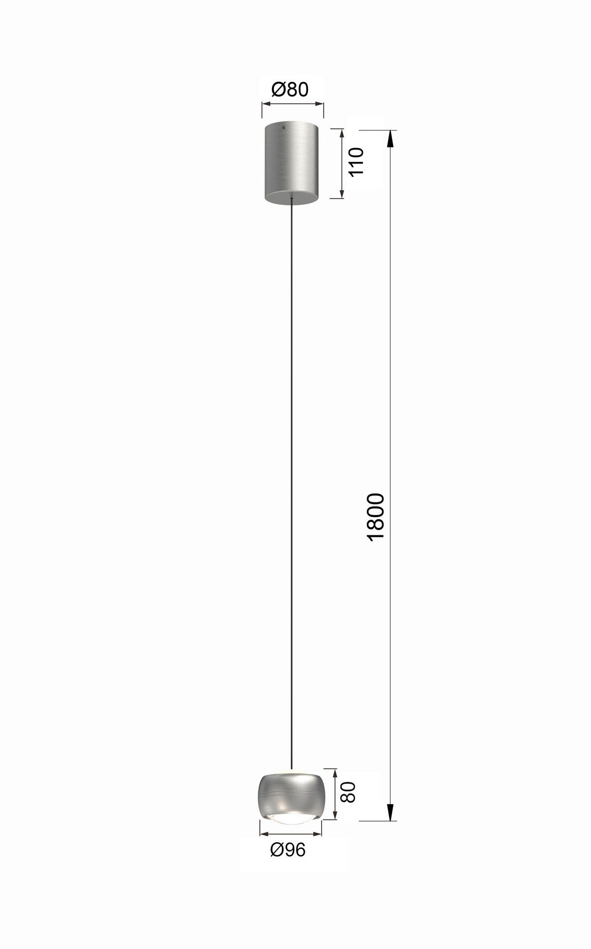 LED-HÄNGELEUCHTE 10/180/10 cm  - Nickelfarben, Design, Metall (10/180/10cm)