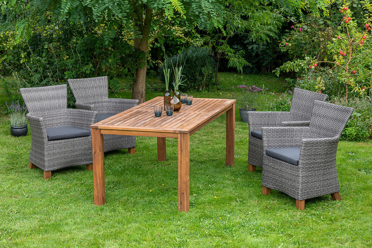 GARTENSESSEL-SET Metall, Kunststoff Grau  - Naturfarben/Grau, MODERN, Holz/Kunststoff (66/88/66cm) - Gardenson