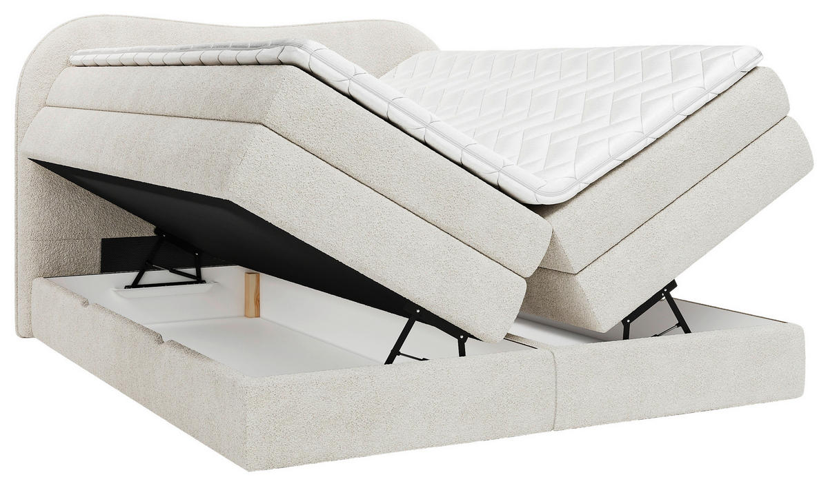 BOXSPRINGBETT 140/200 cm,  in Beige, gepolstertes Kopfteil, Bettkasten, Topper, Matratzen, H3 + H3 = fest  - Beige/Schwarz, Design, Holz/Holzwerkstoff (140/200cm) - Chameo