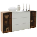 SIDEBOARD Weiß, Eichefarben  182/90/44 cm  - Eichefarben/Anthrazit, Design, Glas/Holz (182/90/44cm) - Johann Jakob