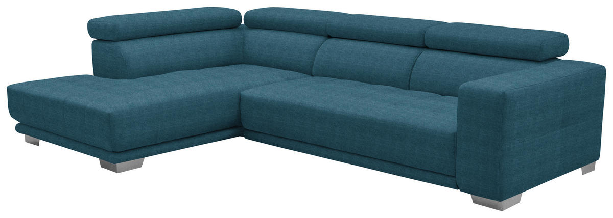 ECKSOFA in Mikrofaser Blau  207/301 cm  - Chromfarben/Blau, Design, Textil/Metall (207/301cm) - Xora