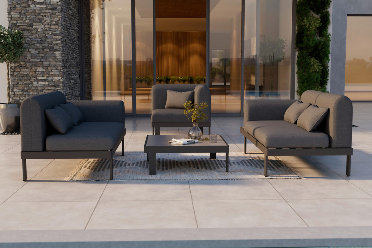 LOUNGEGARNITUR  273/273 cm  Aluminium  - Anthrazit/Grau, MODERN, Glas/Textil (273/273cm) - Ambia Garden