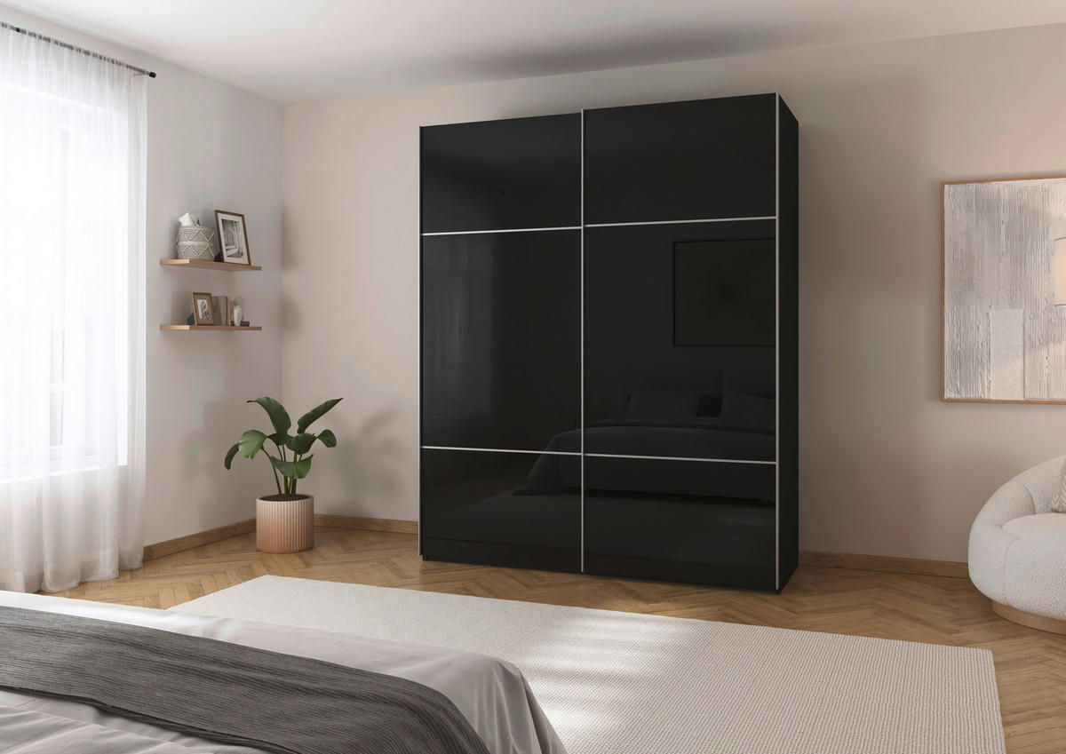 SCHWEBETÜRENSCHRANK in Schwarz  - Alufarben/Schwarz, Konventionell, Glas/Holzwerkstoff (162/223/68cm) - Novel