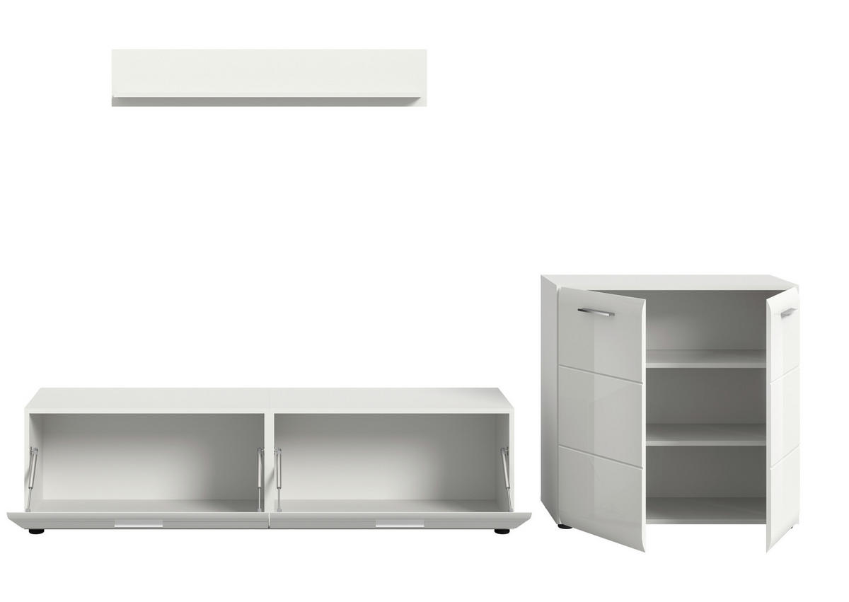 WOHNWAND 3-teilig  in Weiß, Weiß Hochglanz  255/160/41 cm  - Weiß Hochglanz/Silberfarben, Design, Holzwerkstoff/Kunststoff (255/160/41cm) - Livetastic