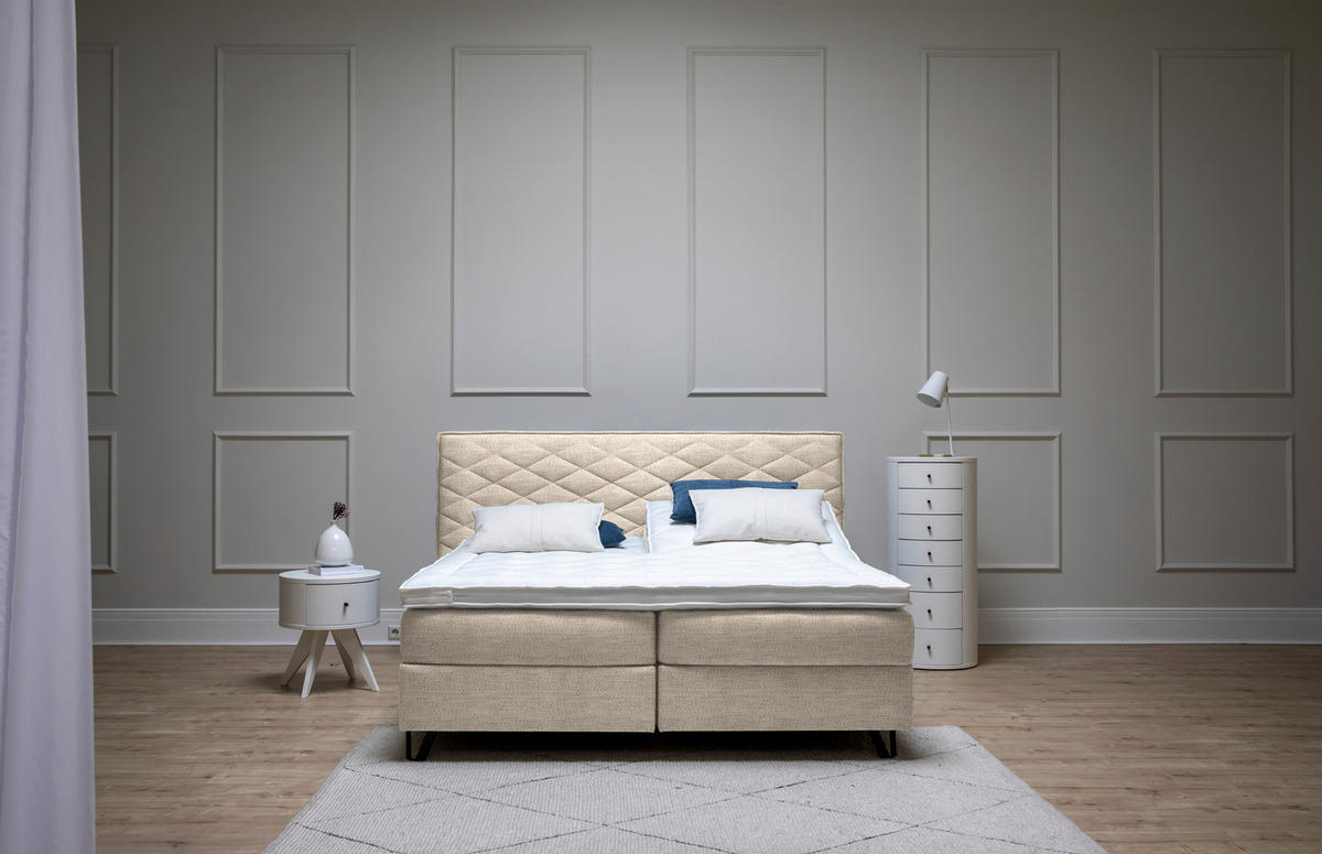 BOXSPRINGBETT 160/200 cm  in Beige  - Beige/Schwarz, Konventionell, Holz/Textil (160/200cm) - Sjöholm