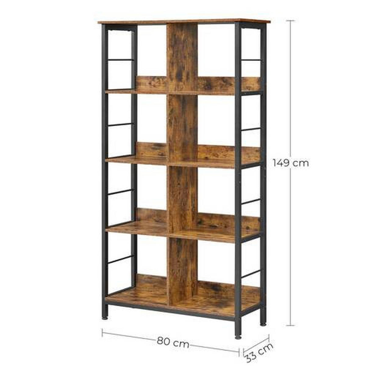 BÜCHERWAND  80/149/33 cm Braun, Schwarz  - Schwarz/Braun, Basics, Holzwerkstoff/Metall (80/149/33cm) - Boxxx