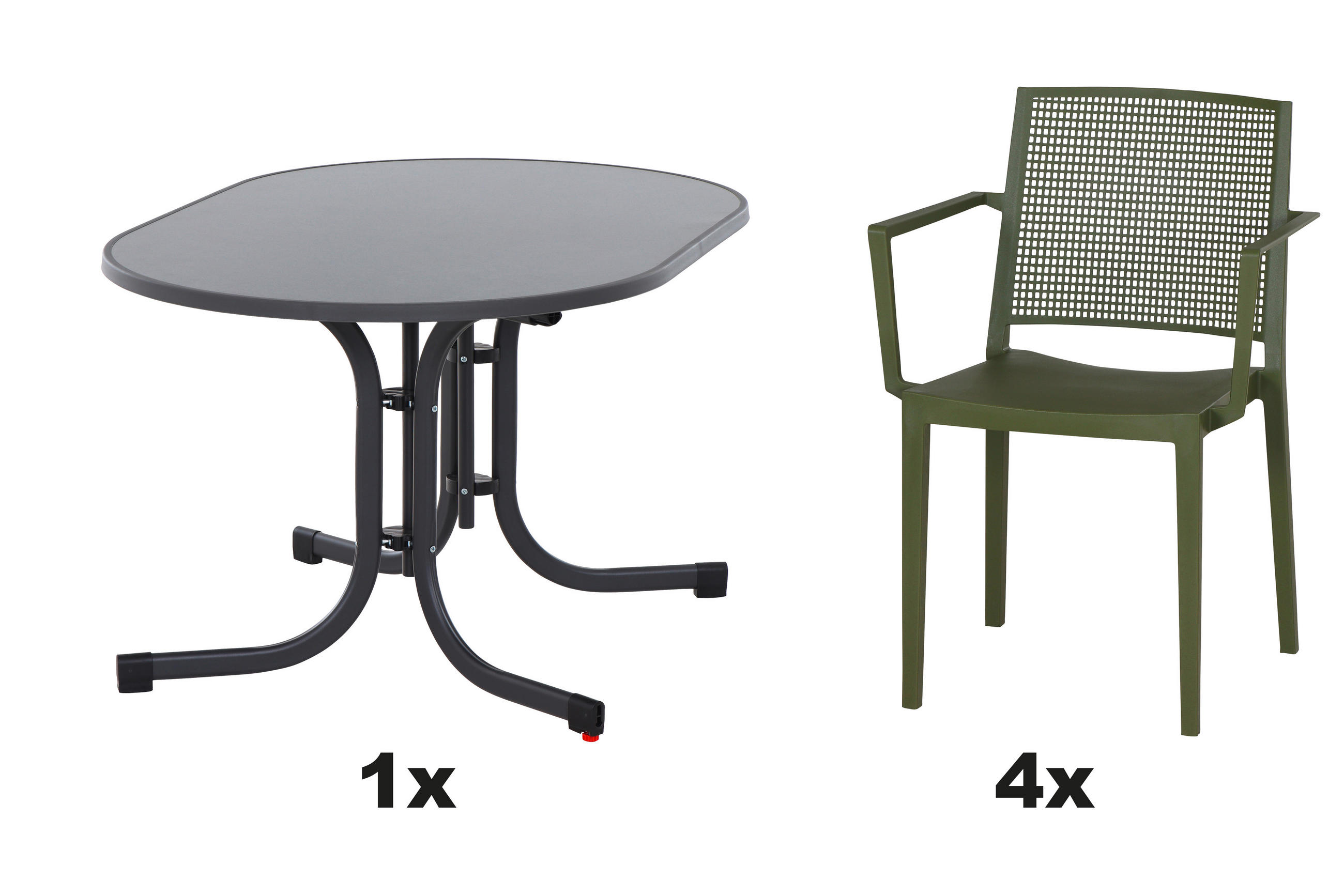 GARTENGARNITUR 5-teilig Stahl  - Anthrazit/Grün, Basics, Kunststoff/Metall (90/80/140cm) - Siena Garden