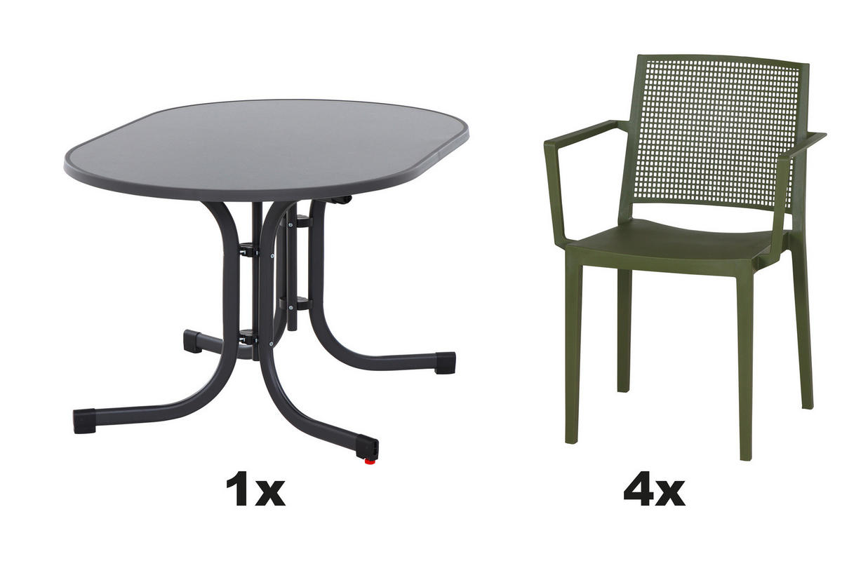 GARTENGARNITUR 5-teilig  - Anthrazit/Grün, Basics, Holzwerkstoff/Kunststoff (90/80/140cm) - Siena Garden