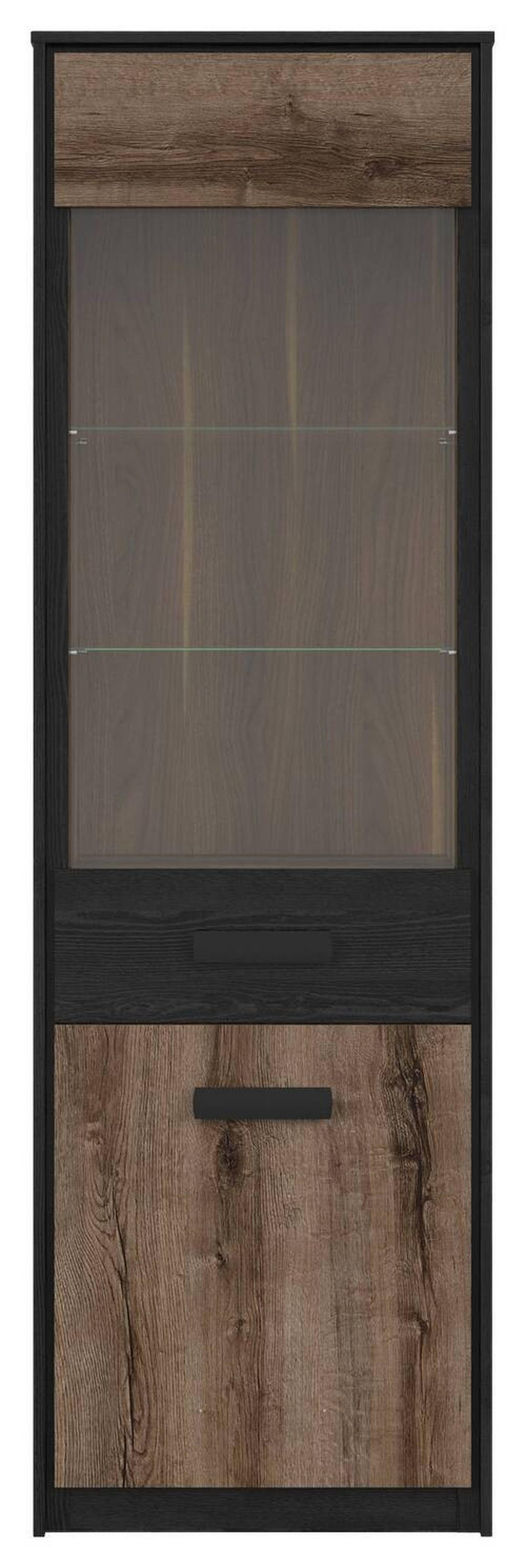 VITRINA, barve hrasta - črna/barve hrasta, Design, umetna masa/steklo (60/195/41cm) - Livetastic