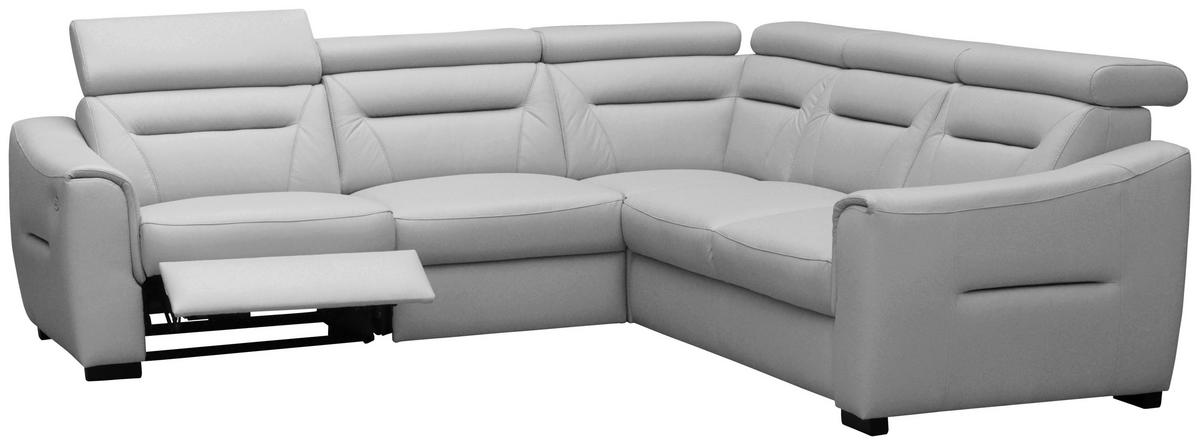 ECKSOFA  in Lederlook Echtleder Platinfarben  - Platinfarben/Wengefarben, Design, Leder/Holz (260/260cm) - Celina Home