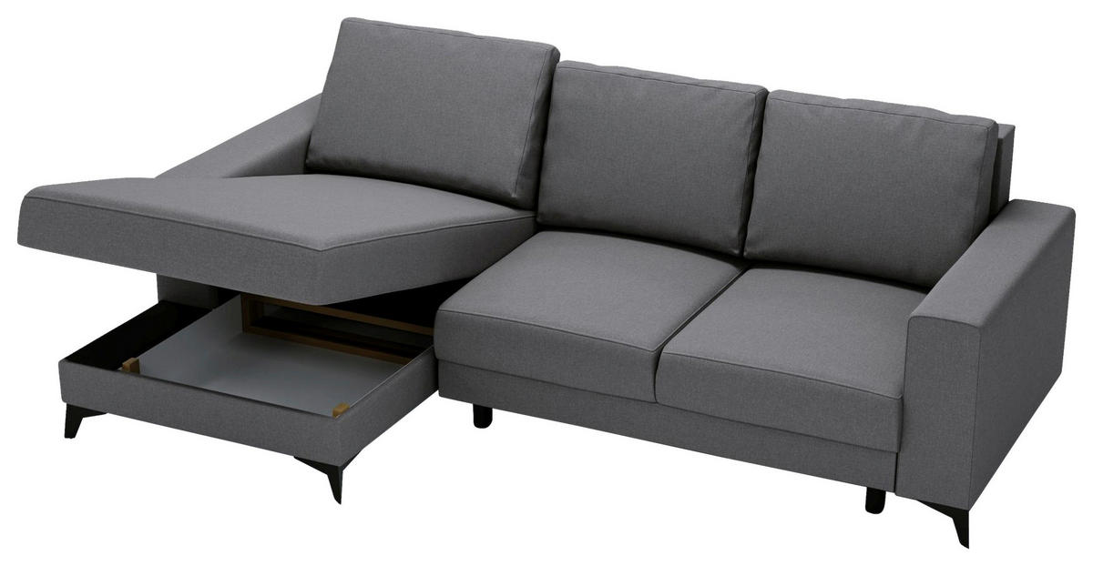 ECKSOFA in Flachgewebe Grau  - Schwarz/Grau, Design, Textil/Metall (156/244cm) - Livetastic
