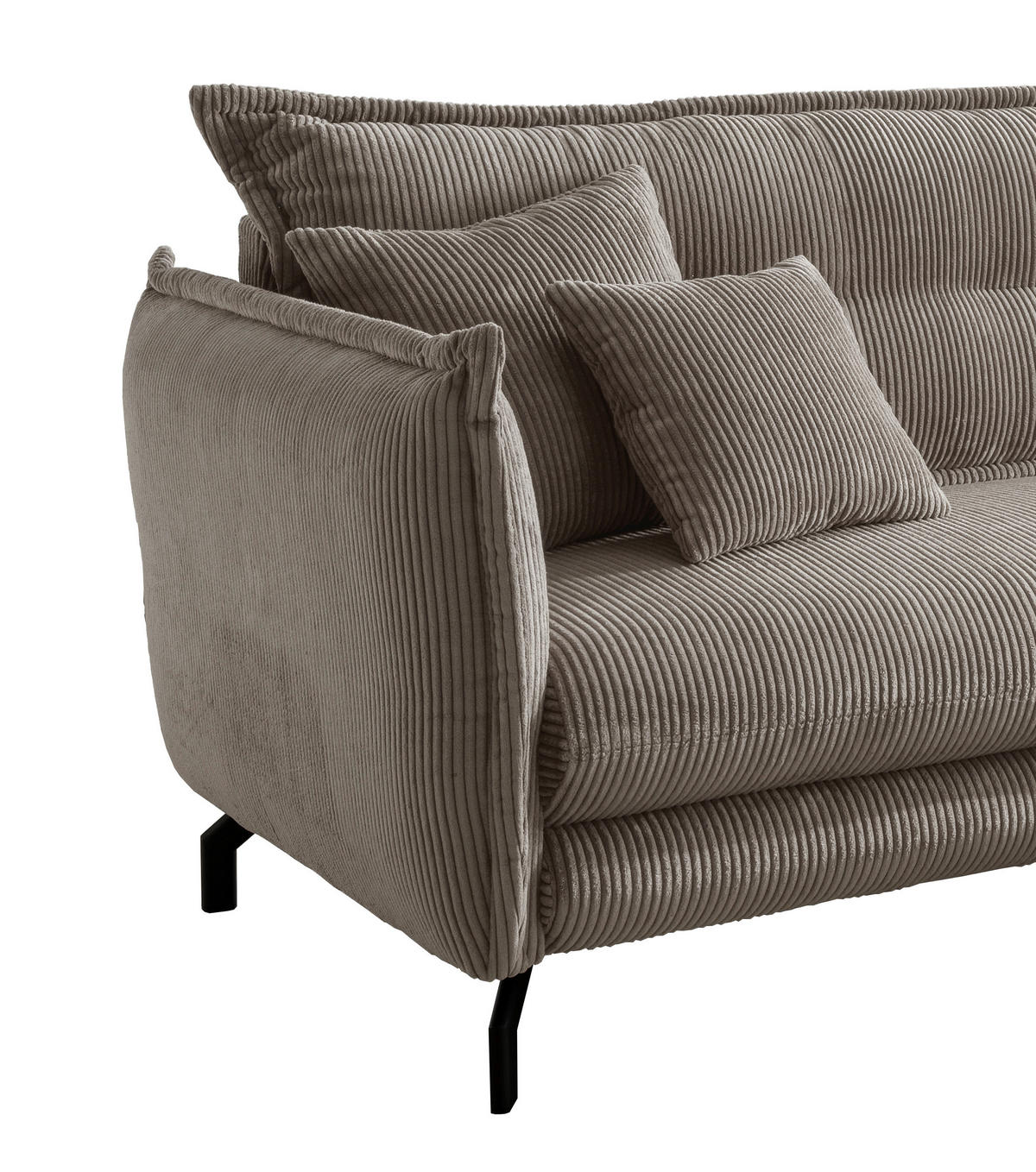 ECKSOFA Cord Graubraun  - Graubraun/Schwarz, Modern, Textil/Metall (255/180cm) - Livetastic