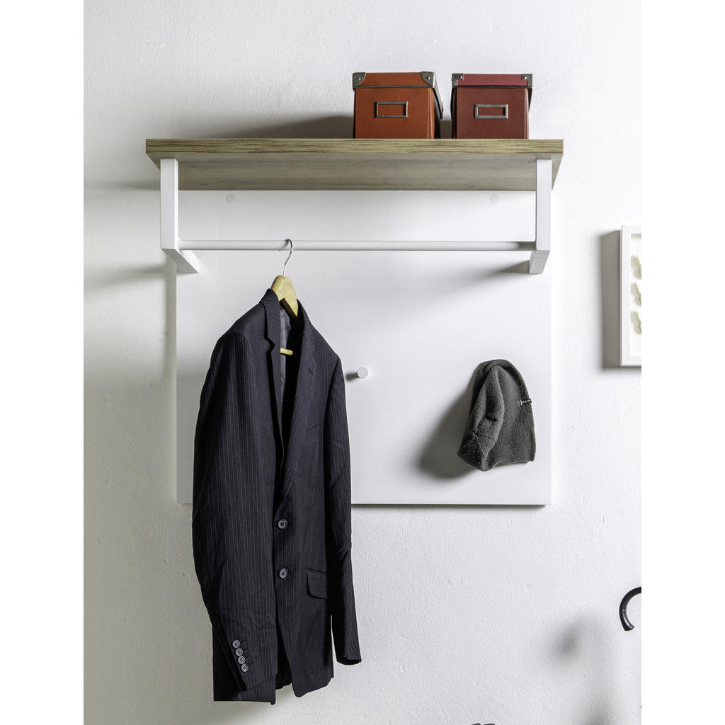 Thumbnail - Carryhome Garderobenpaneel, Eiche, Weiß Hochglanz, Holzwerkstoff, 82x71x35 cm, FSC Mix, Aufhängemöglichkeit, Garderobe, ...