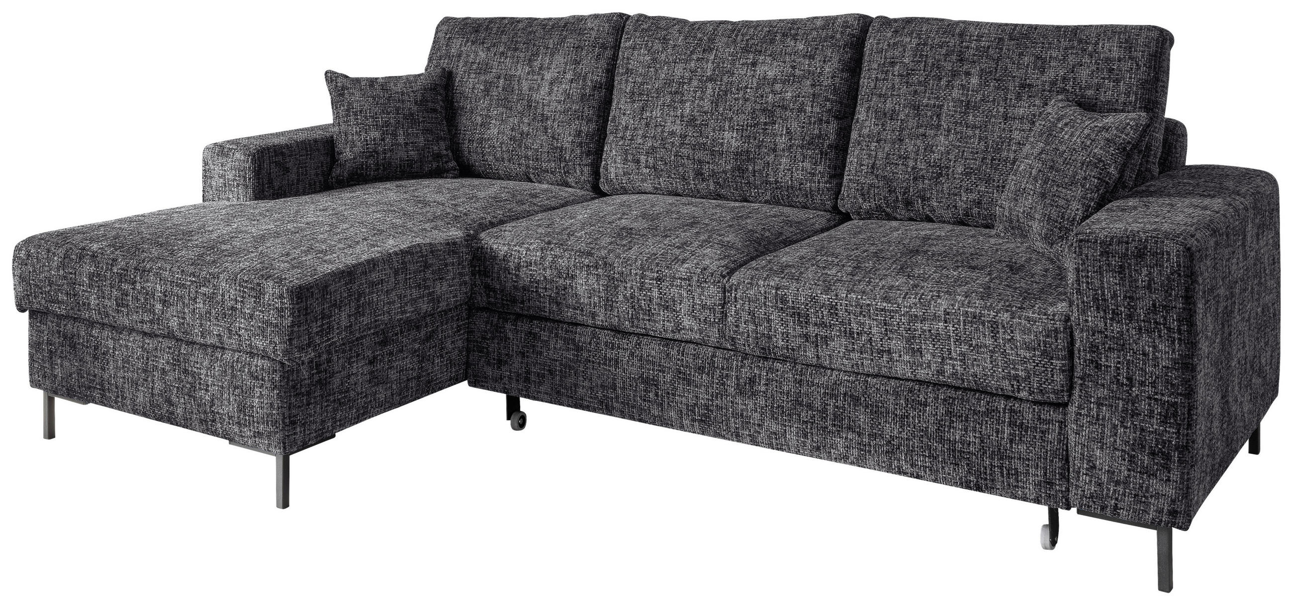 ECKSCHLAFSOFA  mit Rücken echt Struktur Schwarz  - Schwarz, KONVENTIONELL, Textil/Metall (143/237cm) - Livetastic