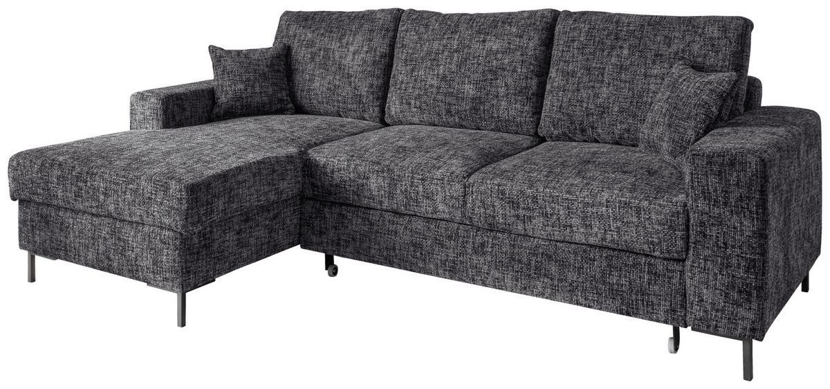 ECKSCHLAFSOFA  mit Rücken echt Struktur Schwarz  - Schwarz, KONVENTIONELL, Textil/Metall (143/237cm) - Livetastic
