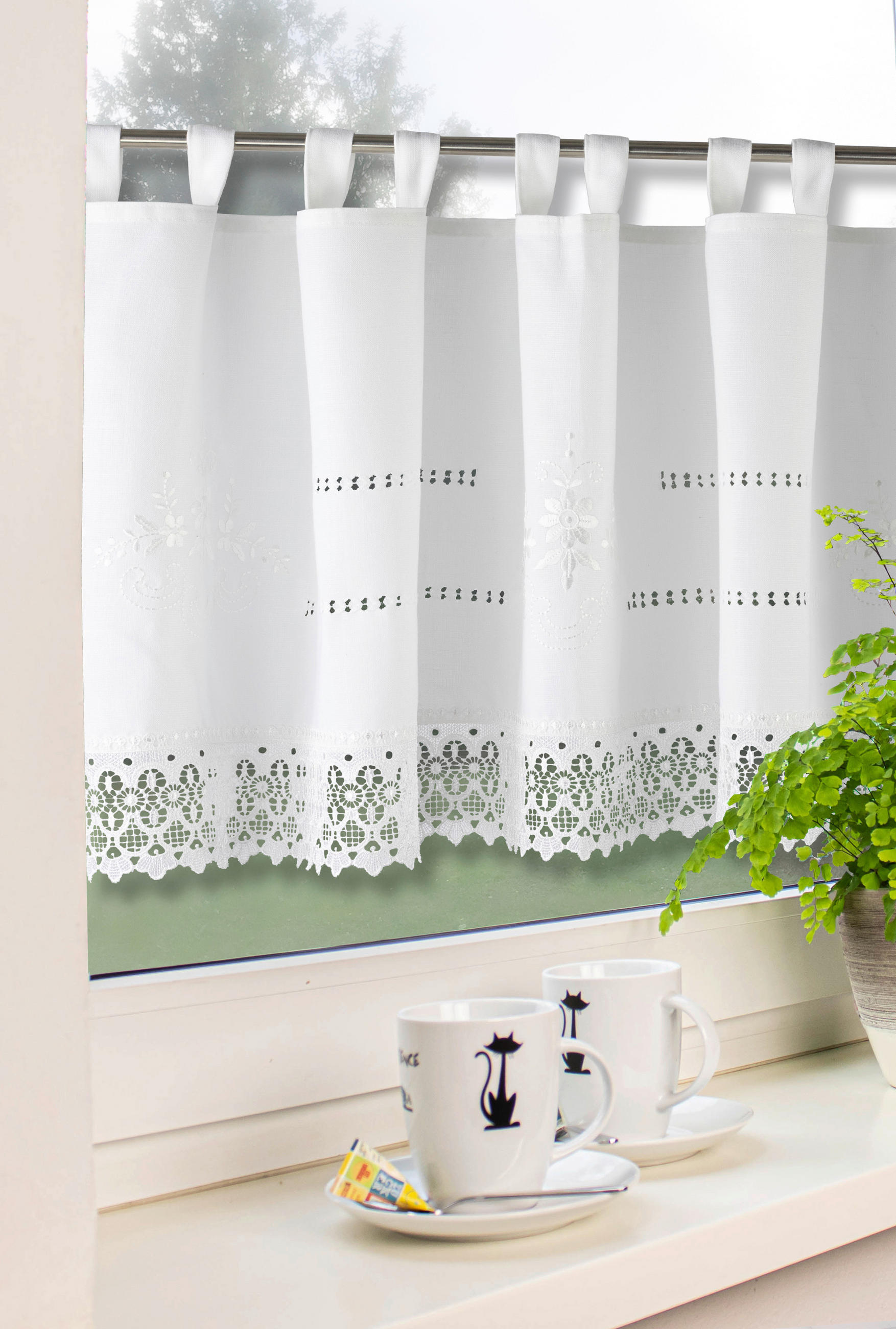 KURZGARDINE   140/48 cm   - Weiß, KONVENTIONELL, Textil (140/48cm)
