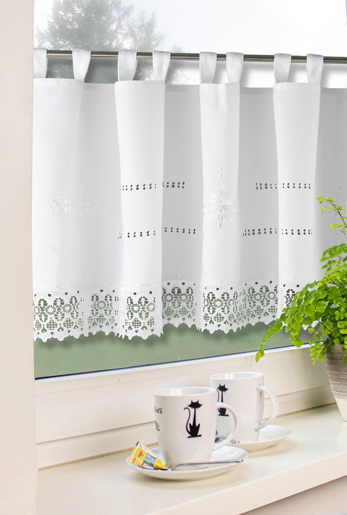 KURZGARDINE   140/48 cm   - Weiß, KONVENTIONELL, Textil (140/48cm)