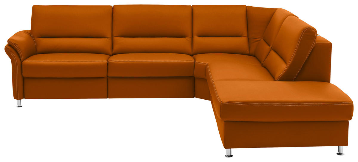 ECKSOFA in Echtleder Orange  288/249 cm  - Beige/Alufarben, Design, Leder/Metall (288/249cm) - Beldomo Premium