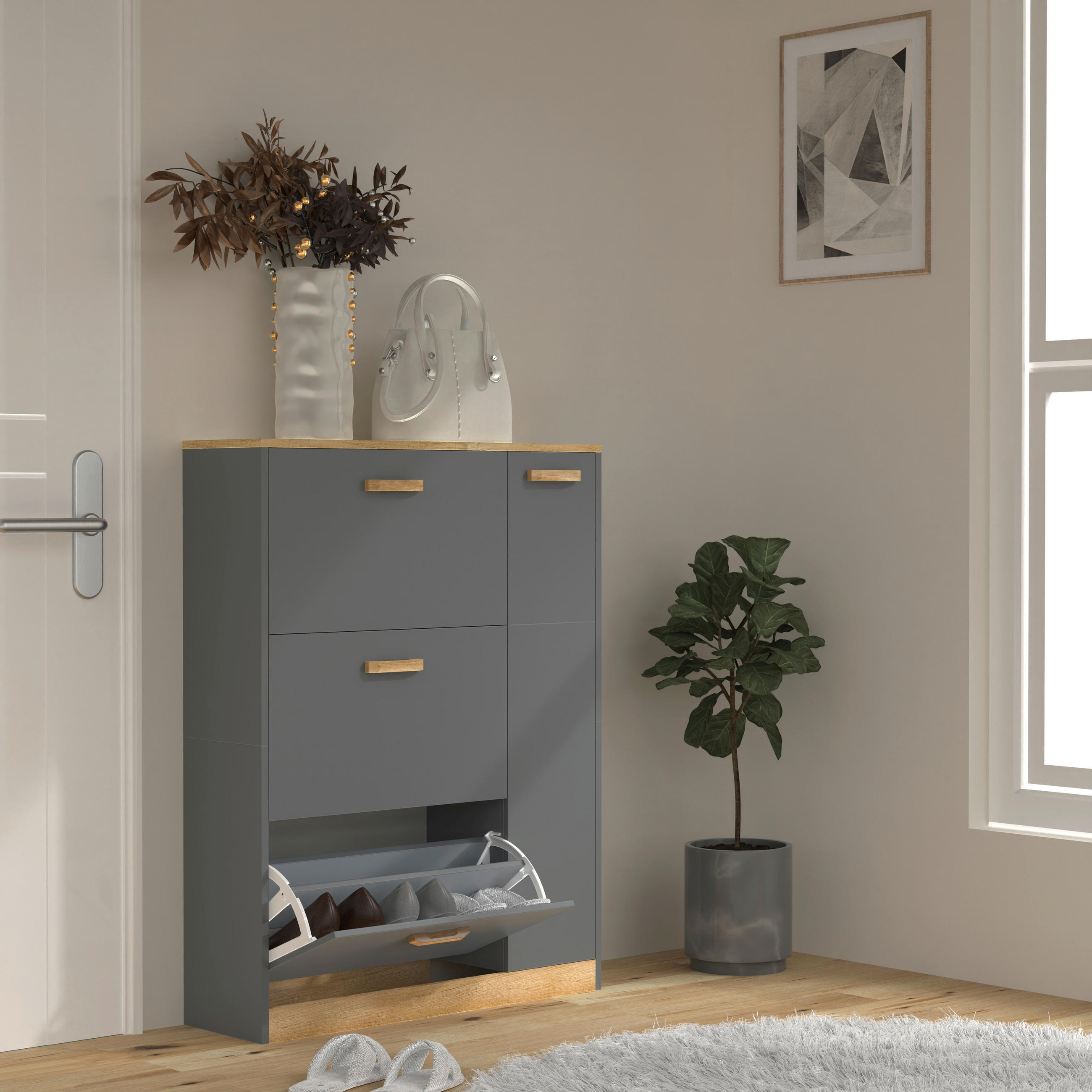 SCHUHSCHRANK Halom  in 80/105/24 cm  - Honigeiche/Anthrazit, LIFESTYLE, Holzwerkstoff (80/105/24cm) - MID.YOU