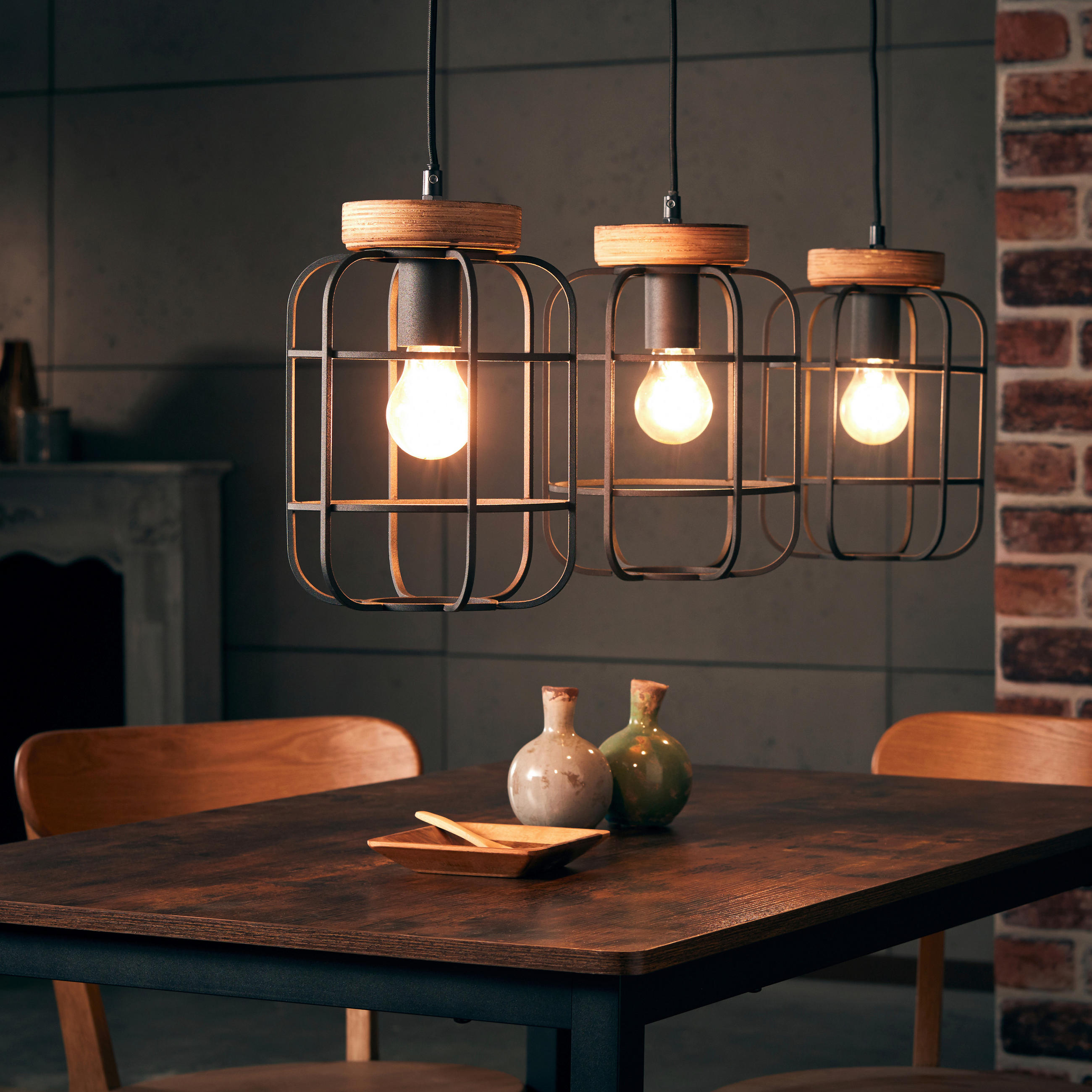 HÄNGELEUCHTE Gwen 100/20/142 cm   - Schwarz/Braun, Design, Holz/Metall (100/20/142cm)