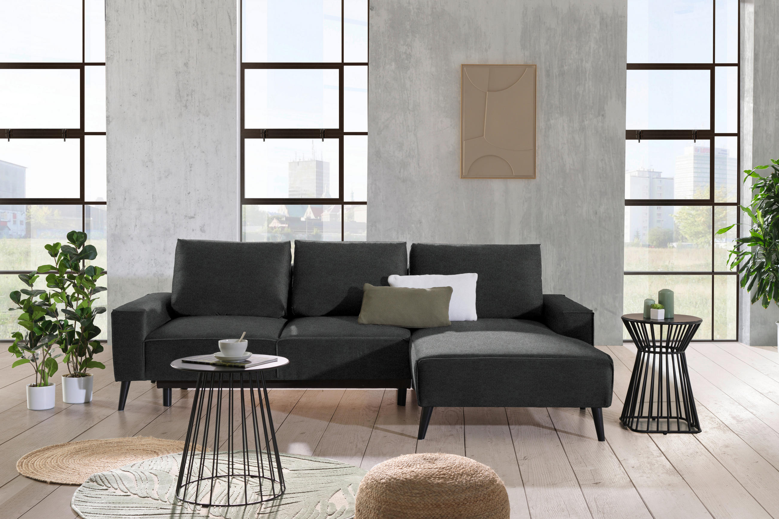 ECKSOFA in Velours Anthrazit  - Anthrazit/Schwarz, Basics, Holz/Textil (260/161cm) - Carryhome