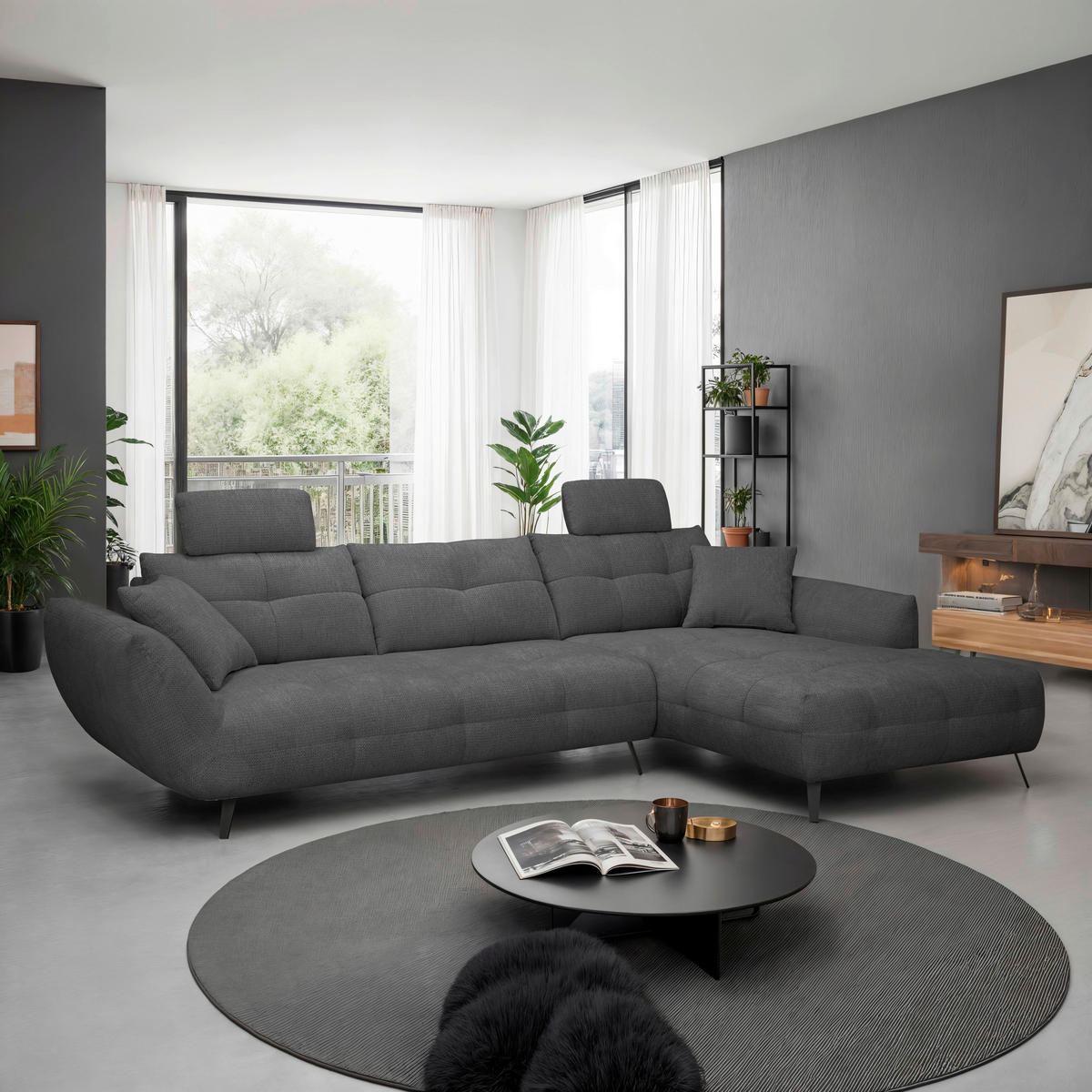 KOPFSTÜTZE - Anthrazit, KONVENTIONELL, Textil (55/28/18cm) - Hom`in