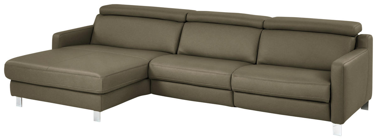 ECKSOFA Echtleder Olivgrün  - Chromfarben/Olivgrün, Design, Leder/Metall (176/291cm) - Valdera