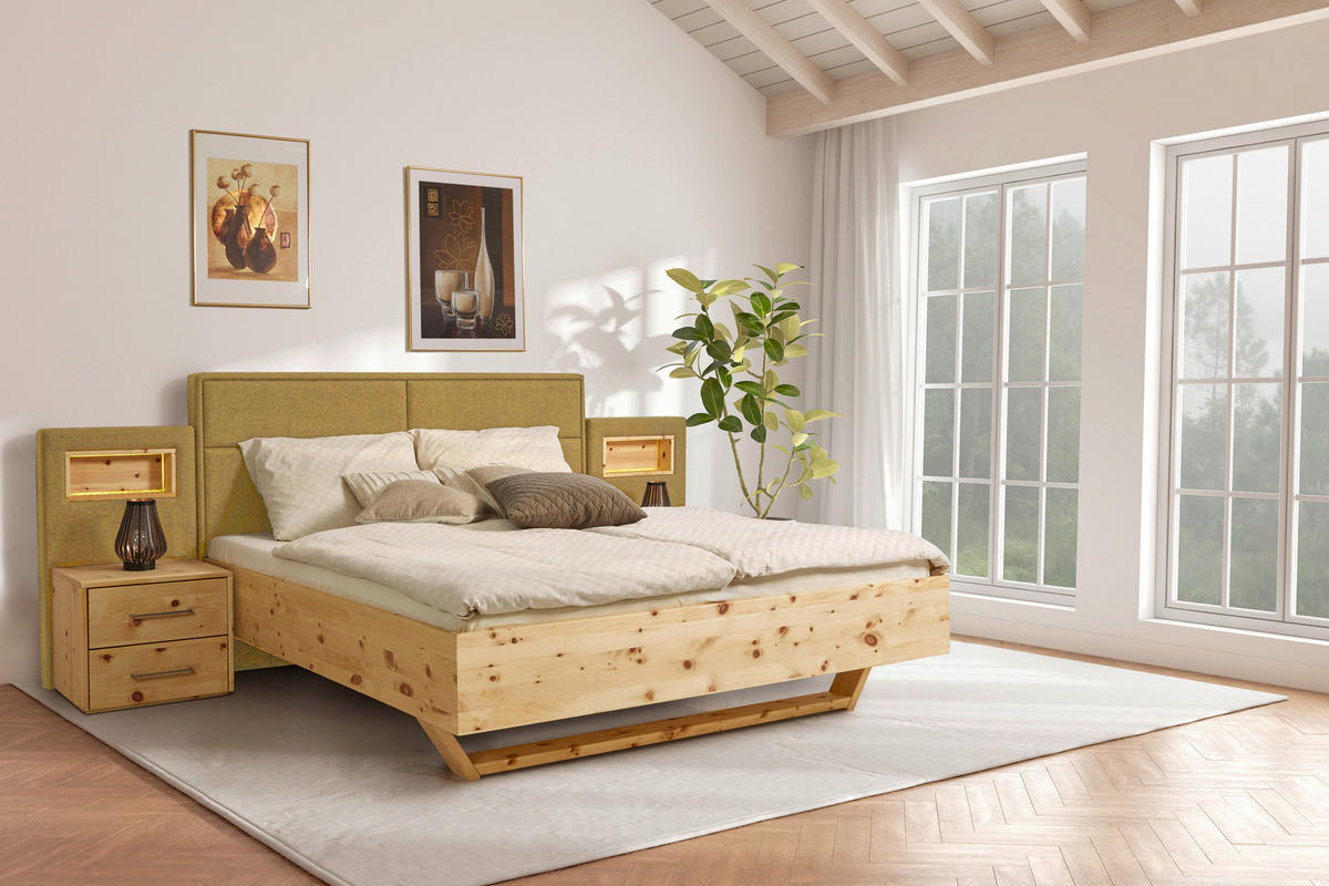 BETT 200/200 cm  in Zirbelkieferfarben, Khaki  - Khaki/Zirbelkieferfarben, Natur, Holz/Textil (200/200cm) - Valnatura