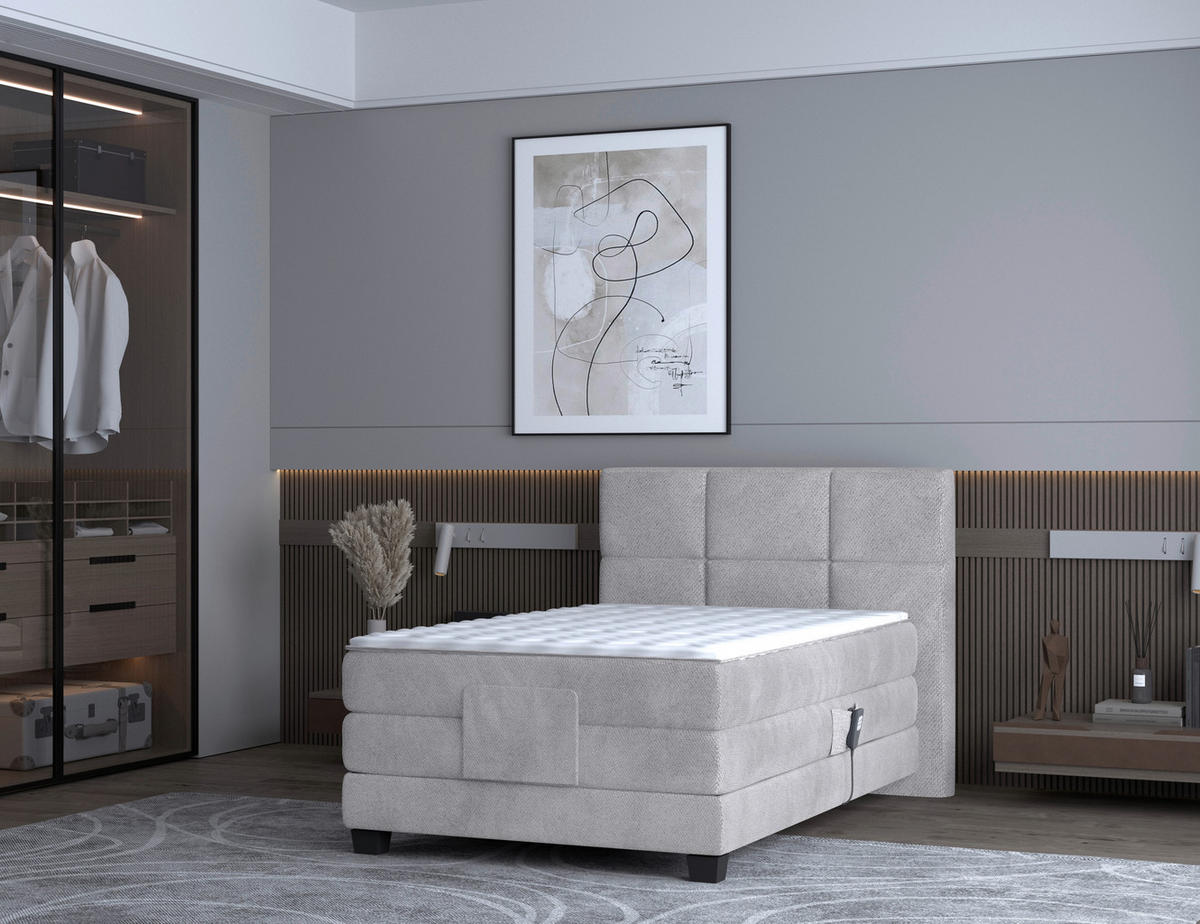 BOXSPRINGBETT 120/200 cm,  in Grau, Matratze, Topper, motorische Verstellbarkeit, Fernbedienung, H2 = mittel  - Schwarz/Grau, KONVENTIONELL, Holz/Kunststoff (120/200cm) - Chameo