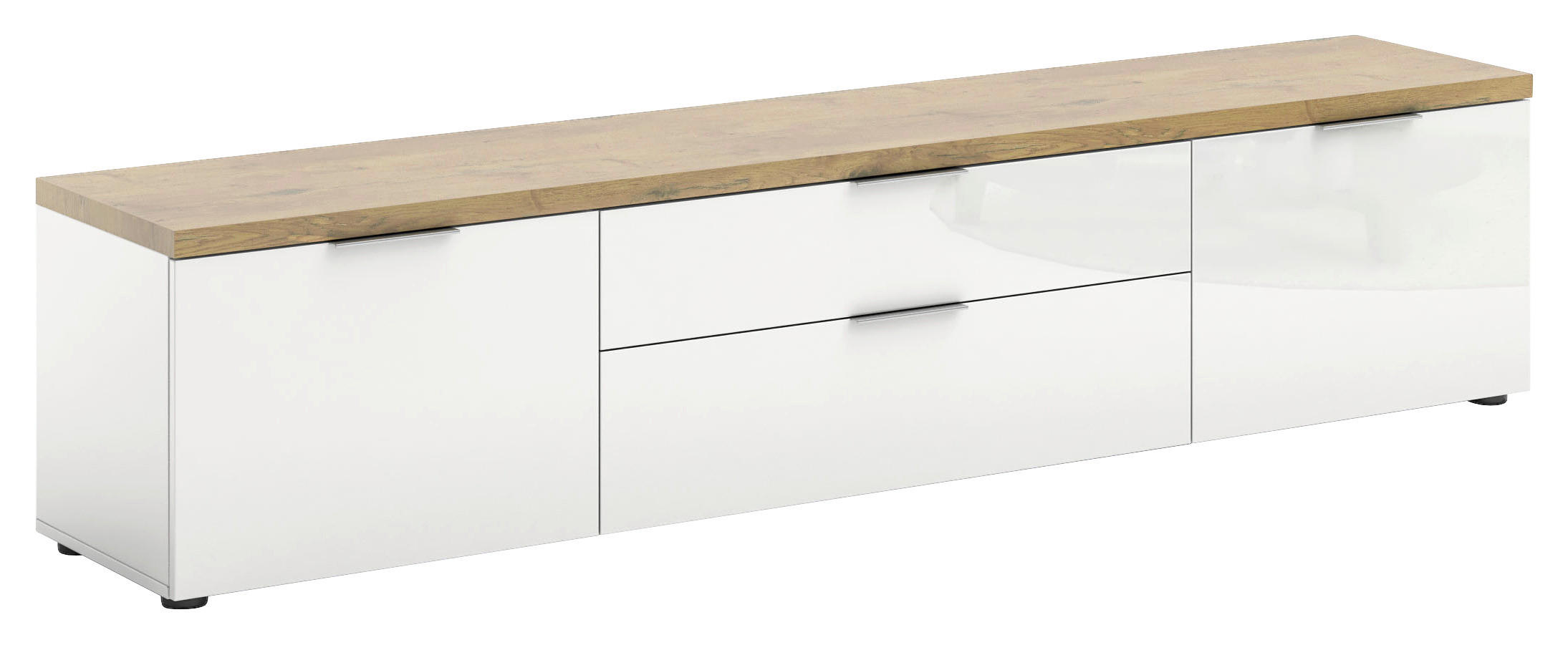 LOWBOARD  220/49/43 cm 2 Schublade(n) stehend  - Eichefarben/Weiß Hochglanz, Design, Holzwerkstoff/Kunststoff (220/49/43cm) - Xora