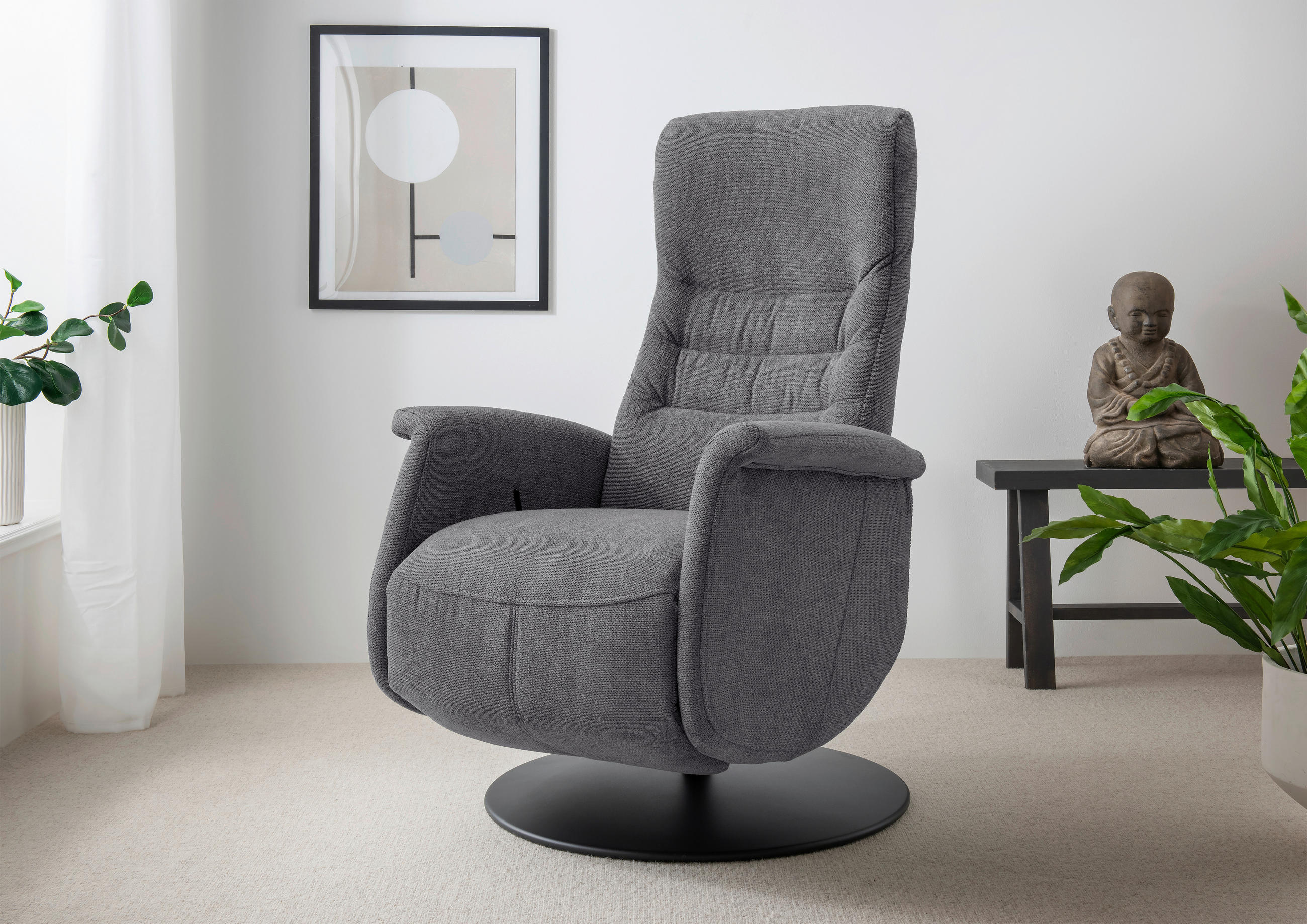 RELAXSESSEL LATINA Chenille Kopfteilverstellung, Fußteilverstellung, Rücken echt    - Dunkelgrau/Schwarz, MODERN, Textil/Metall (72/118/85-165cm) - Livetastic