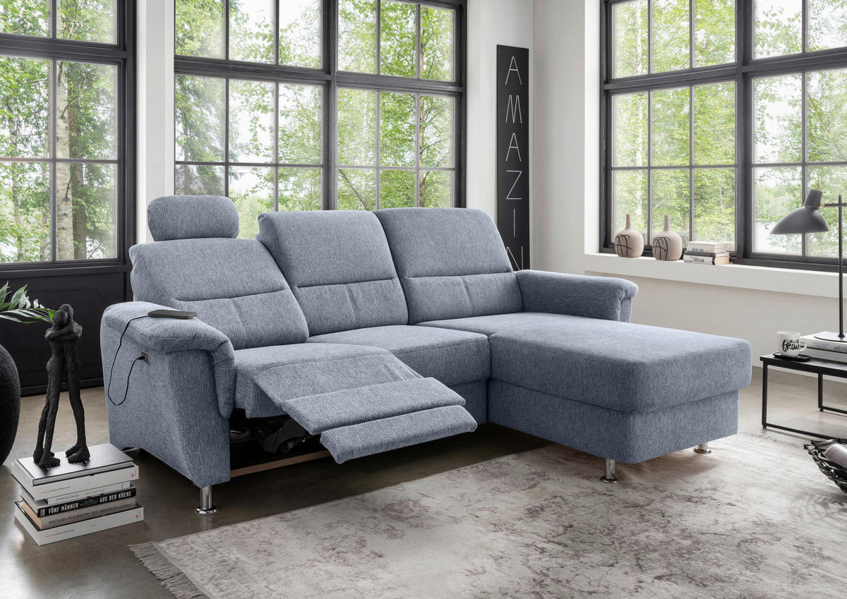ECKSOFA in Chenille Hellblau  - Chromfarben/Hellblau, Modern, Textil/Metall (231/165cm) - Livetastic