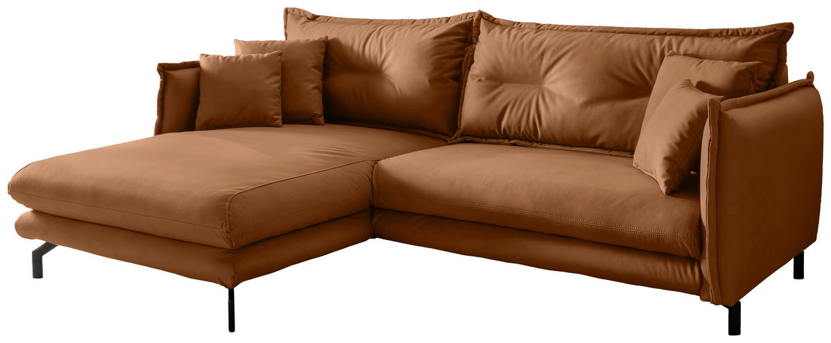 ECKSOFA in Lederlook Cognac  180/255 cm  - Cognac/Schwarz, MODERN, Textil/Metall (180/255cm) - Livetastic