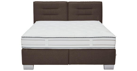 BOXSPRINGBETT 200/200 cm,  in Dunkelbraun, Matratze, gepolstertes Kopfteil, H3 + H4 = fest + sehr fest  - Chromfarben/Dunkelbraun, KONVENTIONELL, Textil (200/200cm) - Dieter Knoll