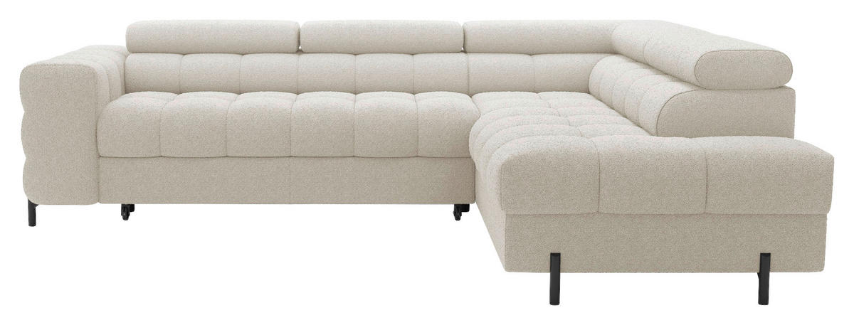ECKSOFA FERUCCE Creme Teddystoff Bettkasten, Kopfteilverstellung  - Creme/Schwarz, Design, Textil/Metall (276/200cm) - MID.YOU