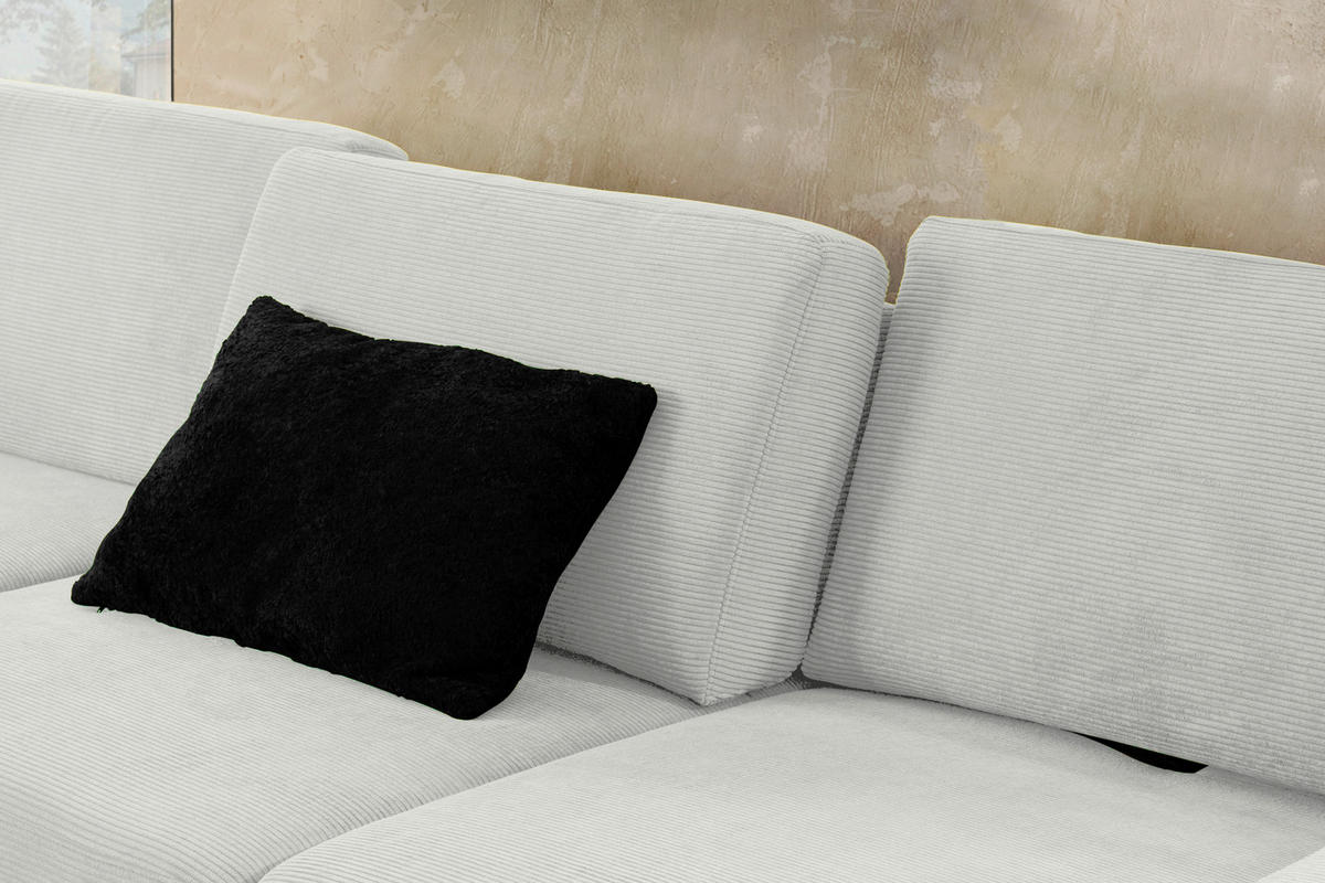 ECKSOFA in Cord Hellgrau  - Hellgrau/Schwarz, Design, Textil/Metall (185/298cm) - Pure Home Lifestyle