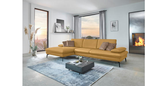 ECKSOFA in Echtleder Gelb 157/325 cm - Gelb/Schwarz, Design, Leder/Metall (157/325cm) - Dieter Knoll