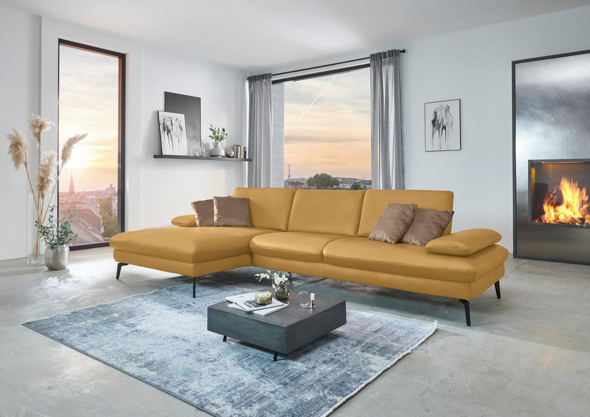 ECKSOFA in Echtleder Gelb  157/325 cm  - Gelb/Schwarz, Design, Leder/Metall (157/325cm) - Dieter Knoll