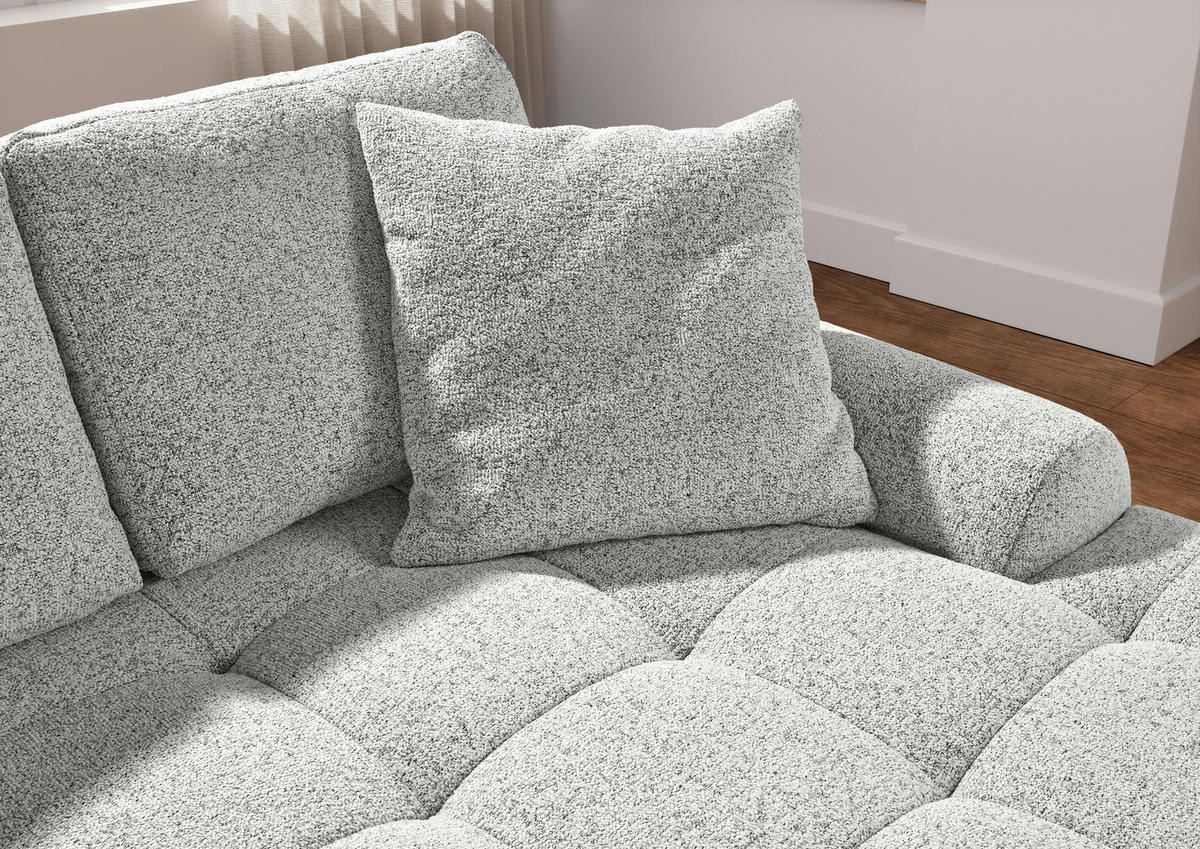 Ecksofa mit Funktion Creme Flachgewebe Zierkissen, Rückenkissen, Bettkasten, Schlaffunktion, Rücken echt, Liegefläche im Originalstoff  - Creme/Schwarz, KONVENTIONELL, Kunststoff/Textil (277/190cm) - Carryhome