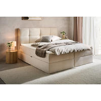 BOXBETT 180/200 cm,  in Creme, Bettkasten, Topper, H3 + H3 = fest  - Creme, KONVENTIONELL, Textil (180/200cm) - Boxxx