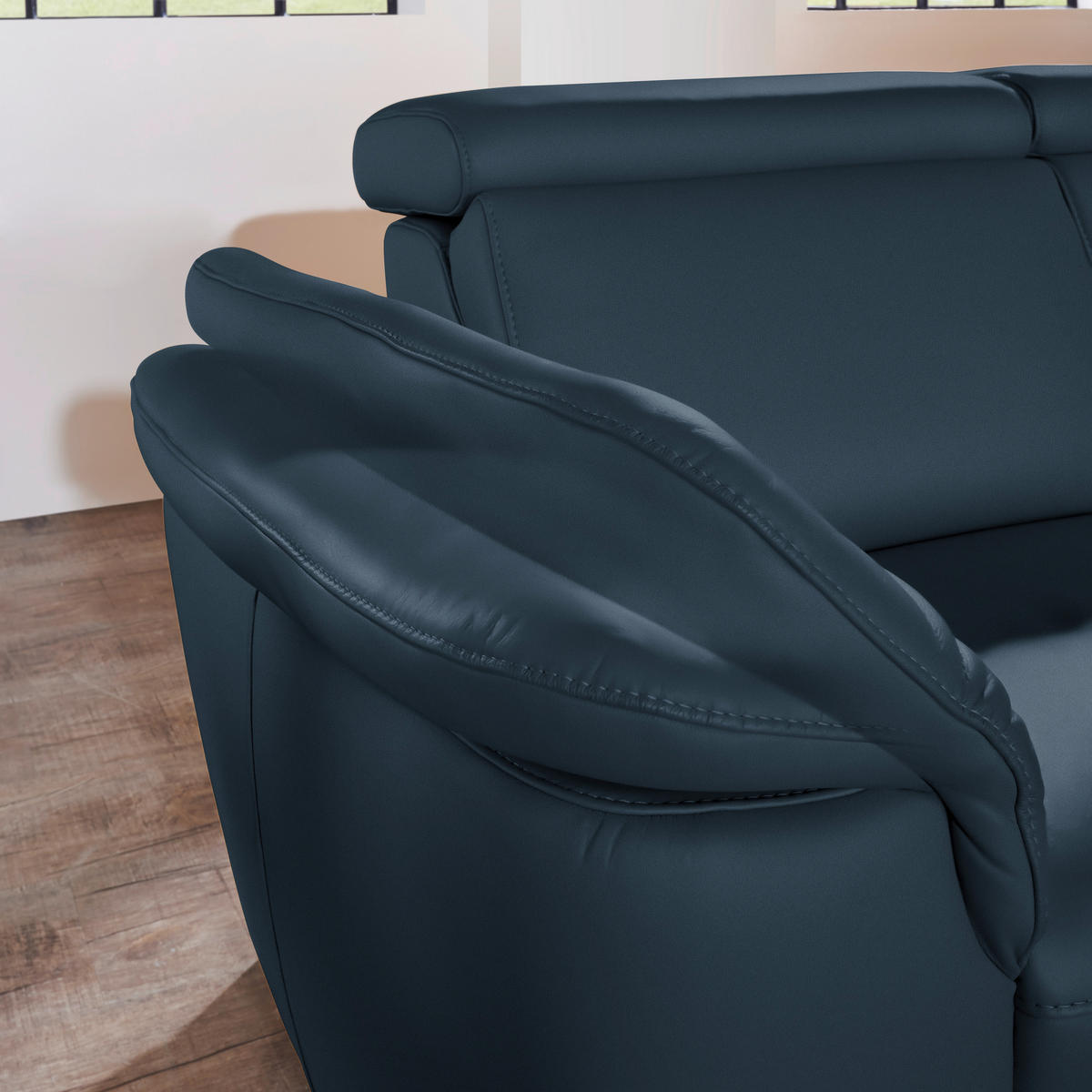 ECKSOFA in Echtleder Dunkelblau  - Alufarben/Dunkelblau, Design, Leder/Metall (271/239cm) - Cantus