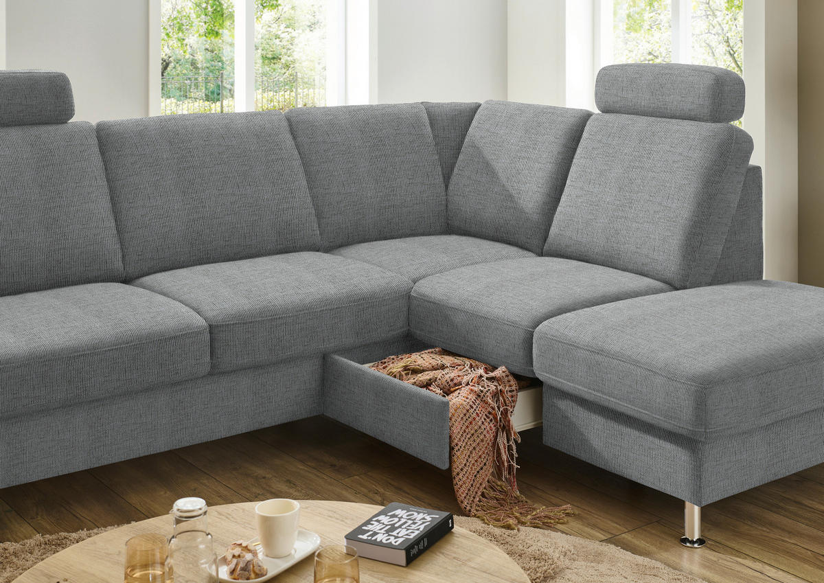 ECKSOFA in Webstoff Hellgrau  - Hellgrau/Alufarben, Konventionell, Textil/Metall (241/200cm) - Beldomo System